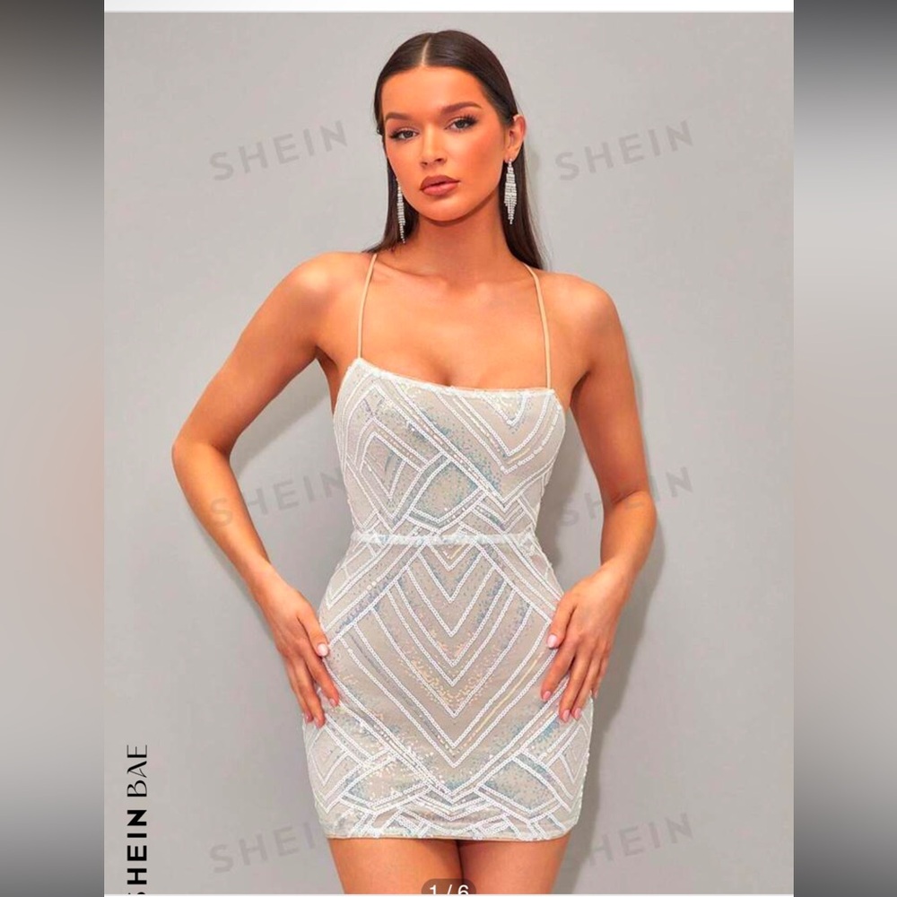 SHEIN Bae Criss-Cross Back Sequin Mini Dress 🌟